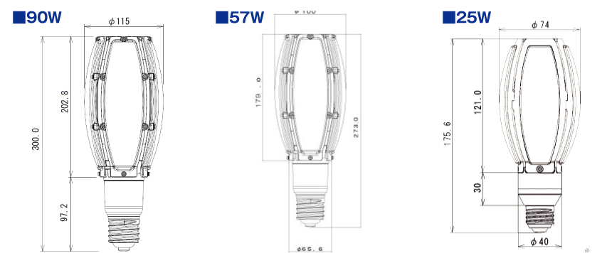 本体57Wと25W寸法